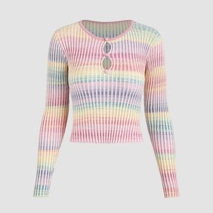 Cider | Rainbow Striped Cutout Knit Top